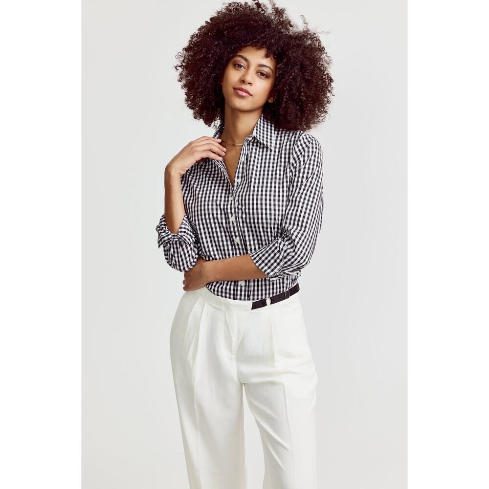 The Shirt Rochelle Behrens Black White Gingham Button Up Checkered Shirt Size XS